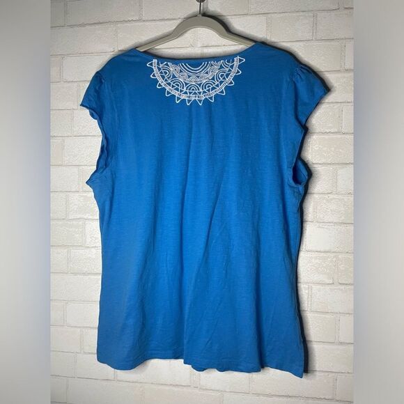 Athleta Embroidered Blouse Short Sleeve Deep V Neck Size 2X - Picture 2 of 10